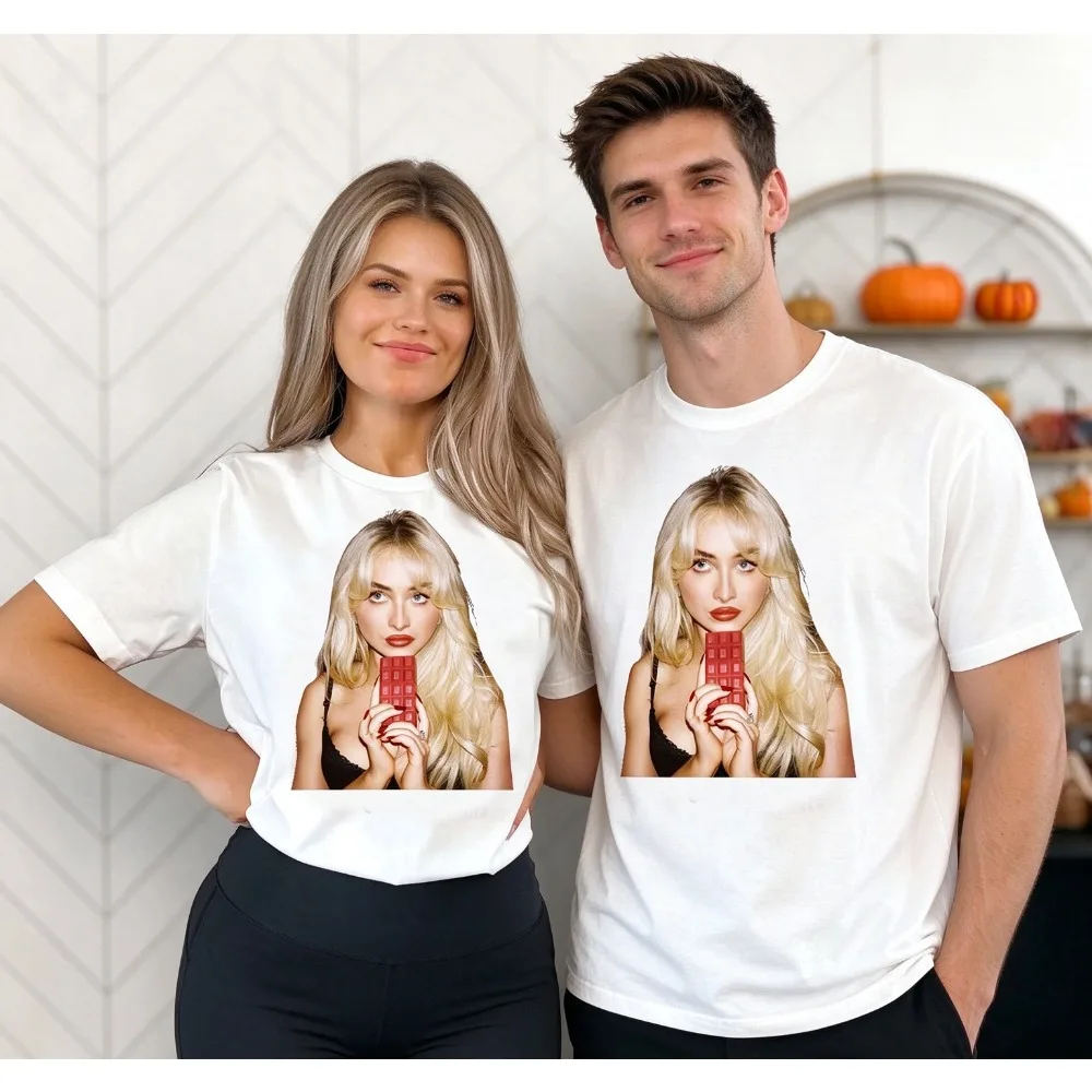 Sabrina Carpenter Couple T-shirt Comfortable Women Harajuku University Shirt Pattern Y2k Fashion 2000s 80s University
