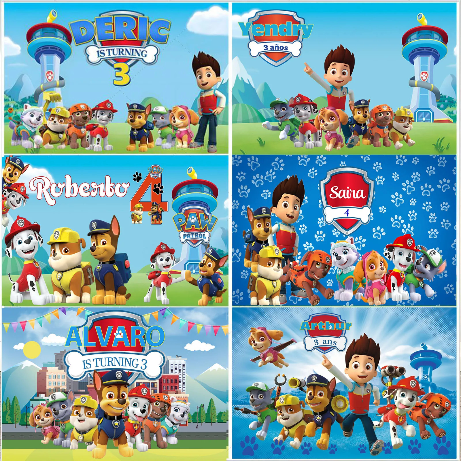 Custom Name Age Paw Patrol Backdrop Boy Birthday Party Photography Background Decoration Puppy Banner Poster Photo Studio