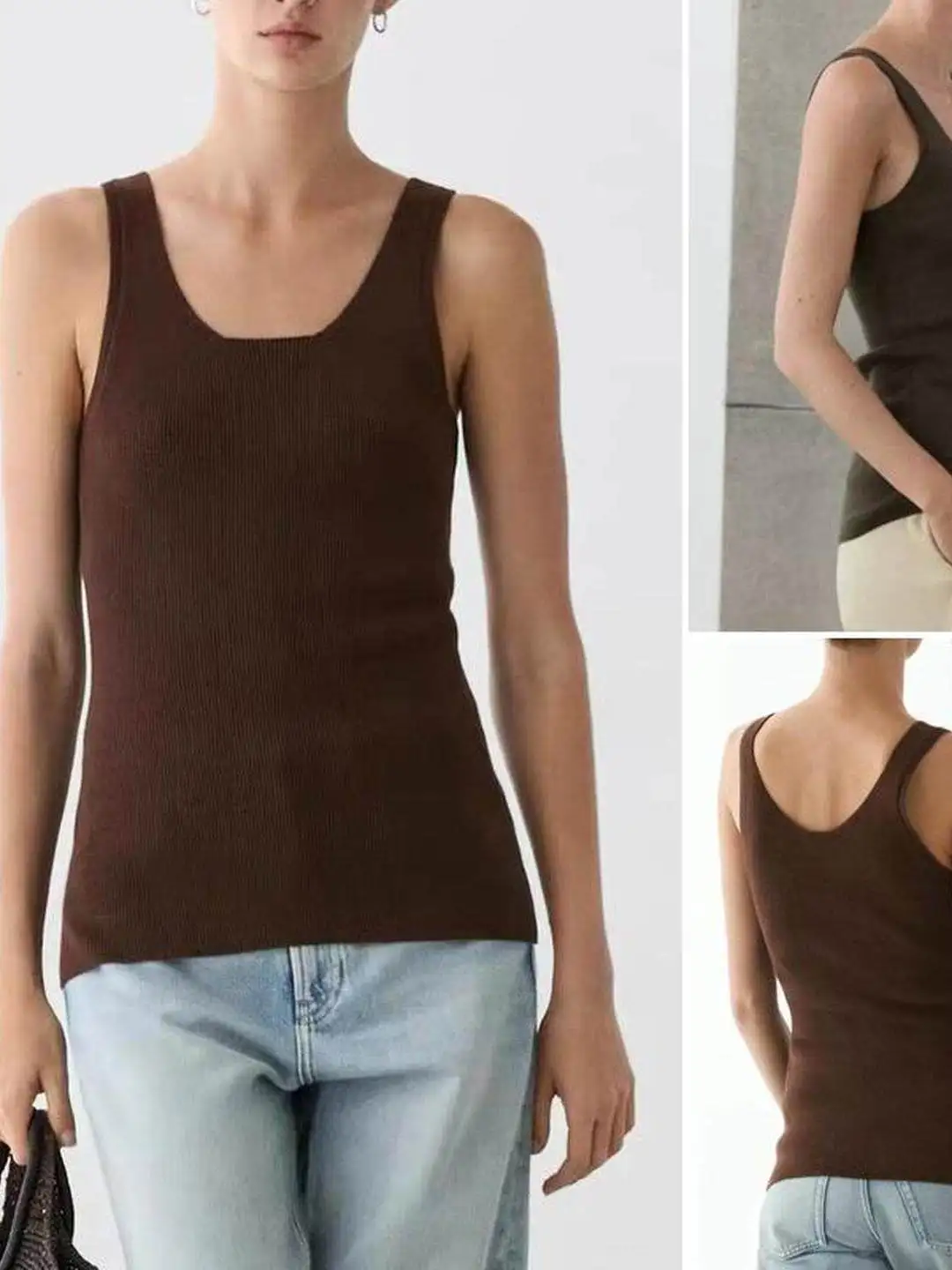 Summer Women's Slim Fit Comfortable Ribbed Strap Top Commuter Style Versatile Skin-friendly Polyester Fiber 3D Effect Citywalk