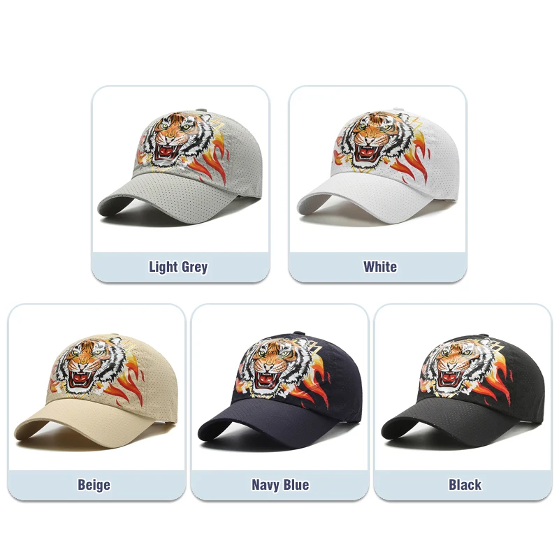 Summer Unisex Tiger Pattern Quick-Drying Material Perforated Breathable Baseball Cap