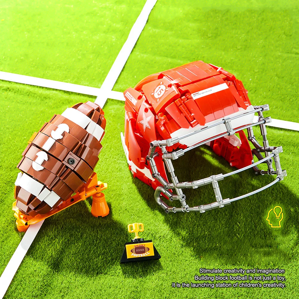 iDEA خوذة رياضية لكرة القدم الأمريكية بنة الرجبي مجموعات نموذج البناء مجموعات الطوب ألعاب تعليمية للأطفال الهدايا