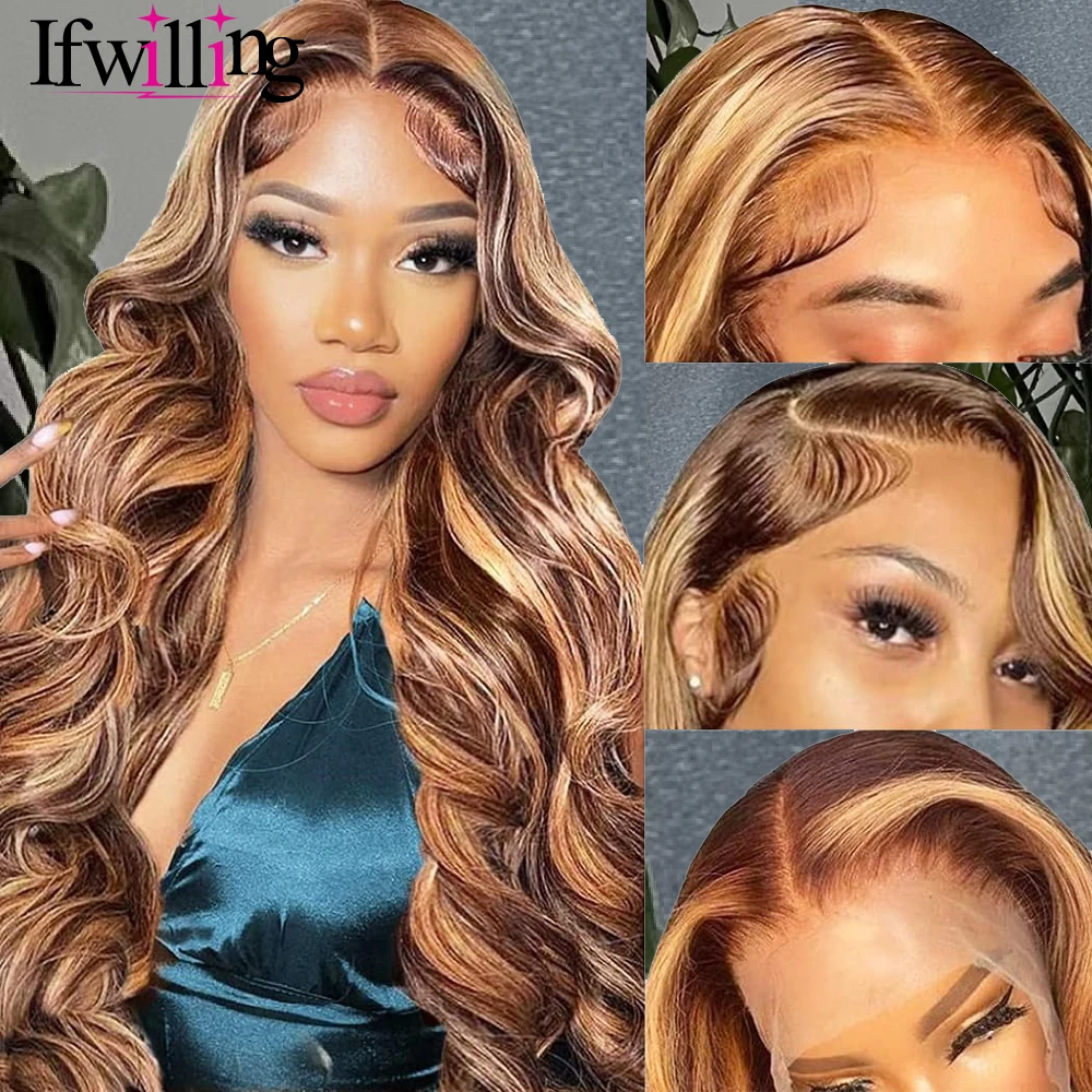 4/27 Body Wave 13x6 HD Lace Frontal Wig Highlight Wig Human Hair Ombre HD Lace Front Human Hair Wigs 250 Density Human Hair Wigs