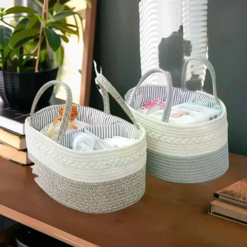 حقيبة تنظيم حفاضات الأطفال من القطن المنسوج، حقيبة متعددة الأغراض، سلة وضع الفئة #4