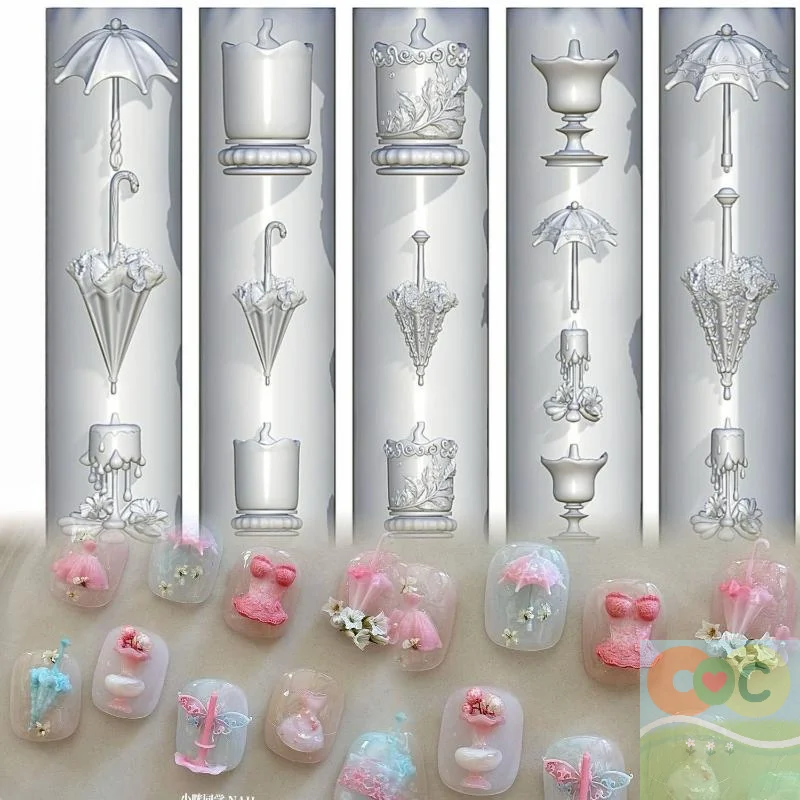 DIY Maniküre Nagel Vorlagen: 3D Schmetterling Blume Silikonform, Süße Schleife Perlenkette Designwerkzeuge