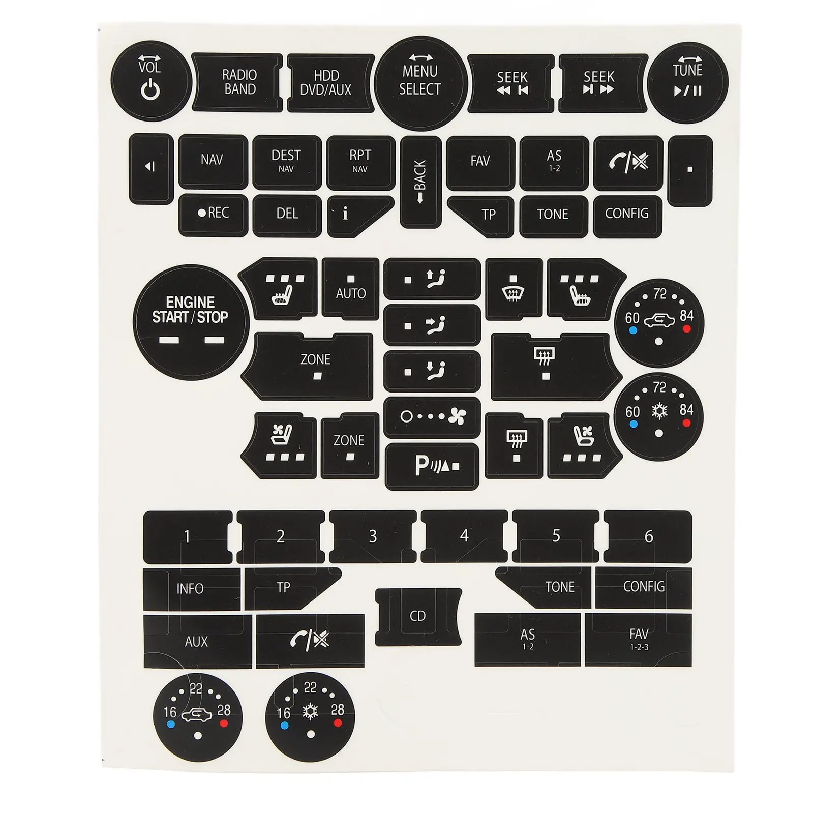 Car Interior Button Repair Decal Set Door Lock Button Decals Stickers Replacement for SAAB 3rd Gen