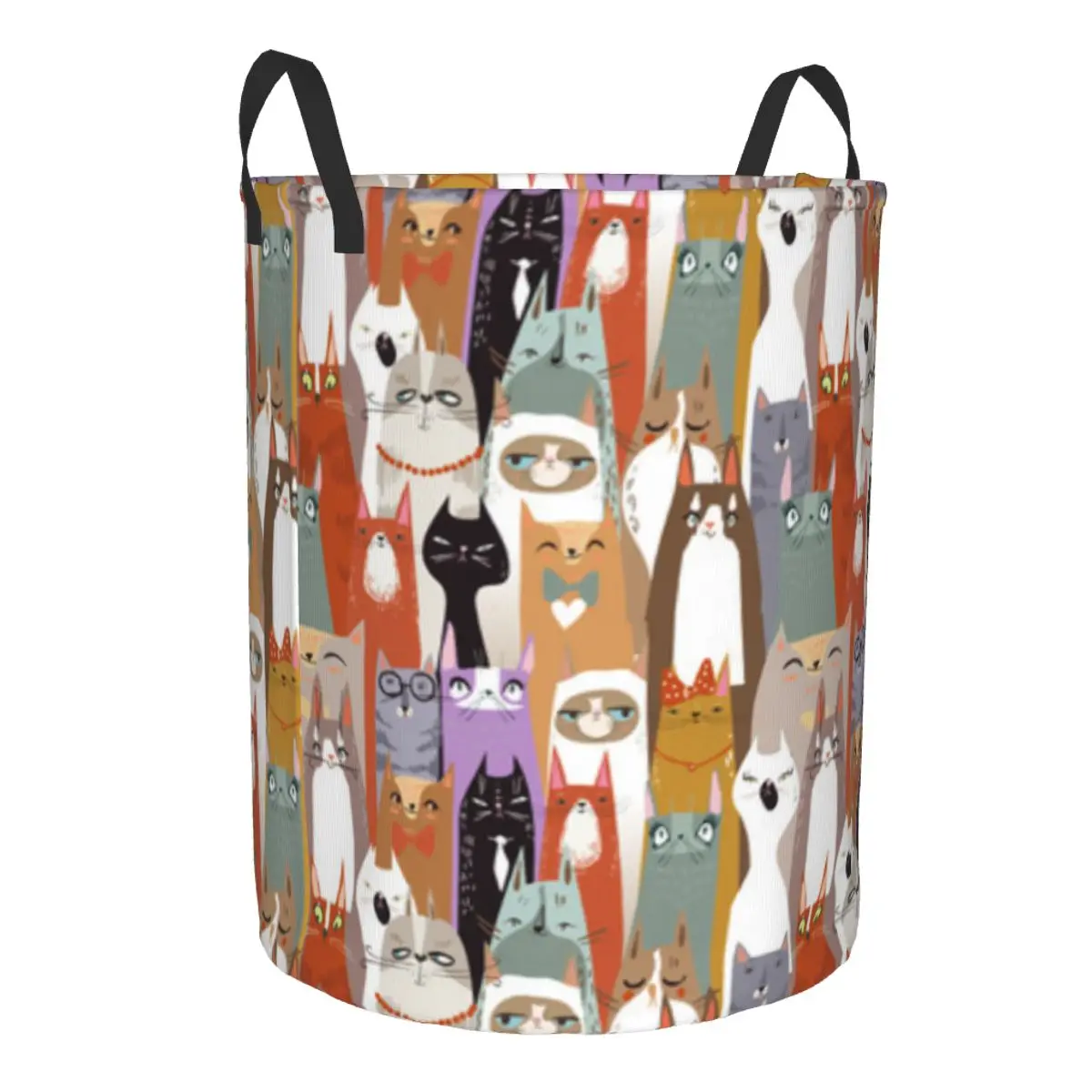 Folding Laundry Basket Funny Cartoon Cats Illustration Dirty Clothes Storage Bucket Wardrobe Clothing Organizer Hamper