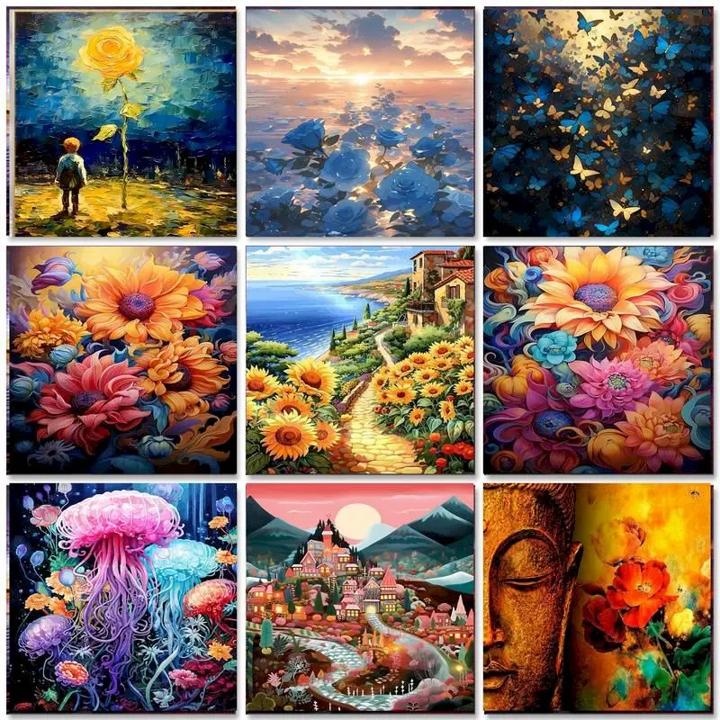 

CHENISTORY Paint By Number For Adults Handpainted Kits DIY Coloring By Number Flower Drawing On Canvas Home Decoration