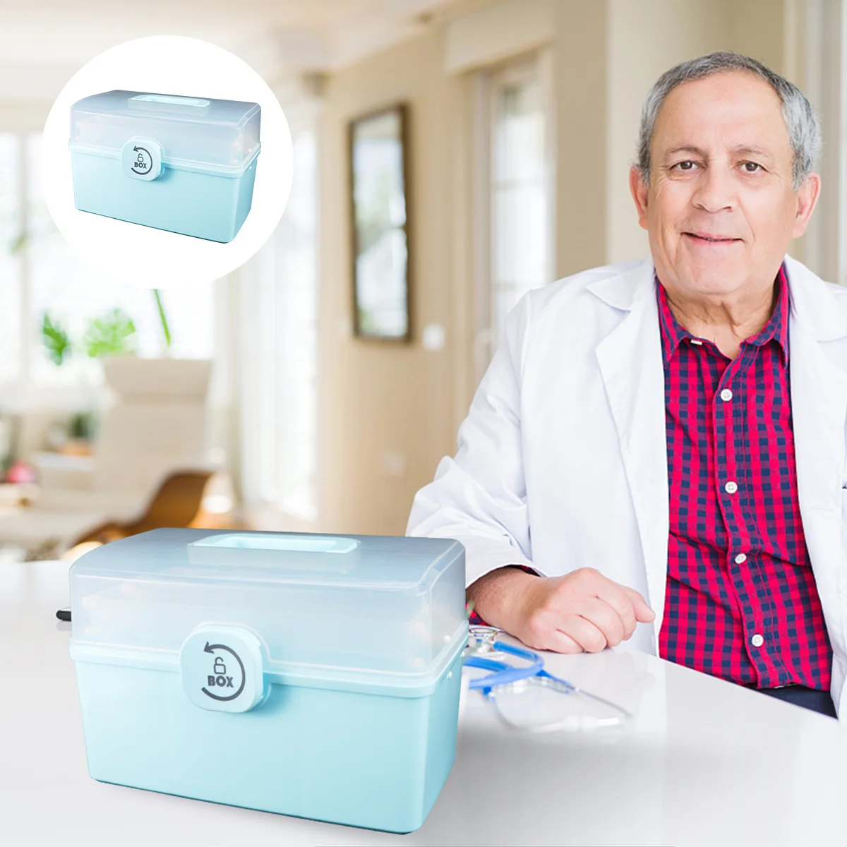 صندوق دواء كبير بتصميم حجرة محمولة مقاوم للرطوبة ومقاوم للحشرات وإبزيم قابل للدوران لتخزين منظم الإسعافات الأولية #5