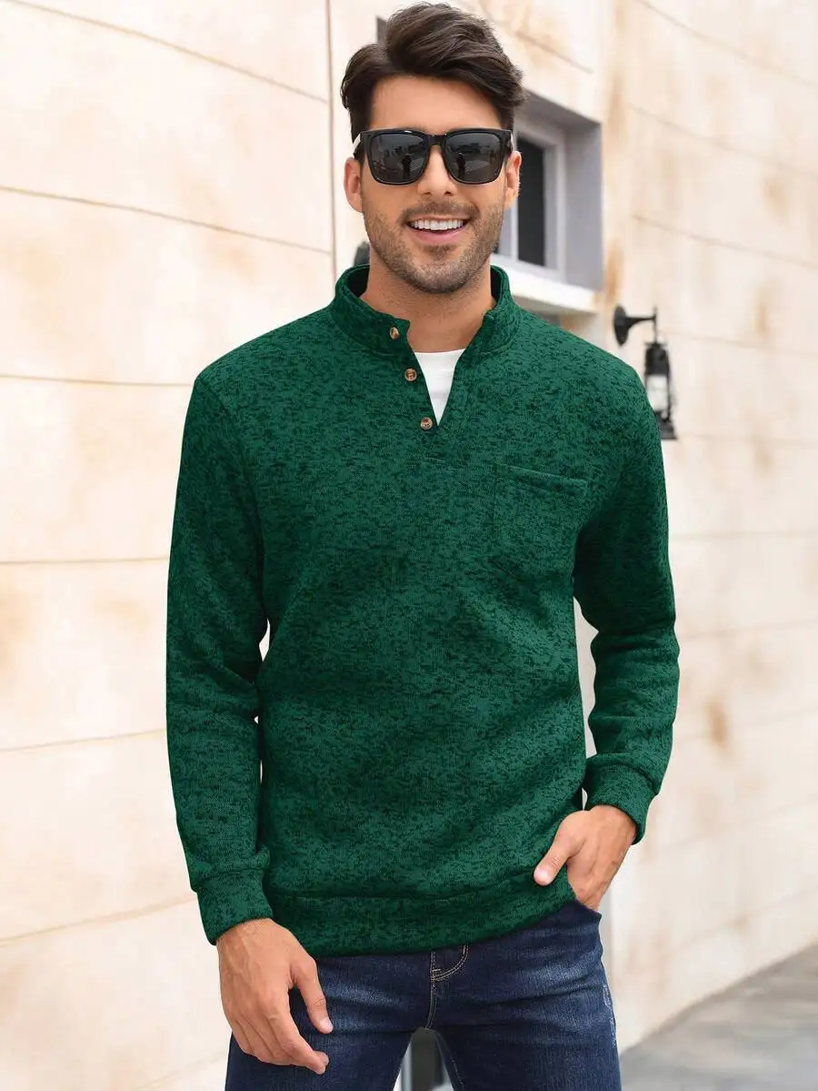 

Mens Casual Henley Knitted Sweater Slim Fit Thermal Fleece Pullover