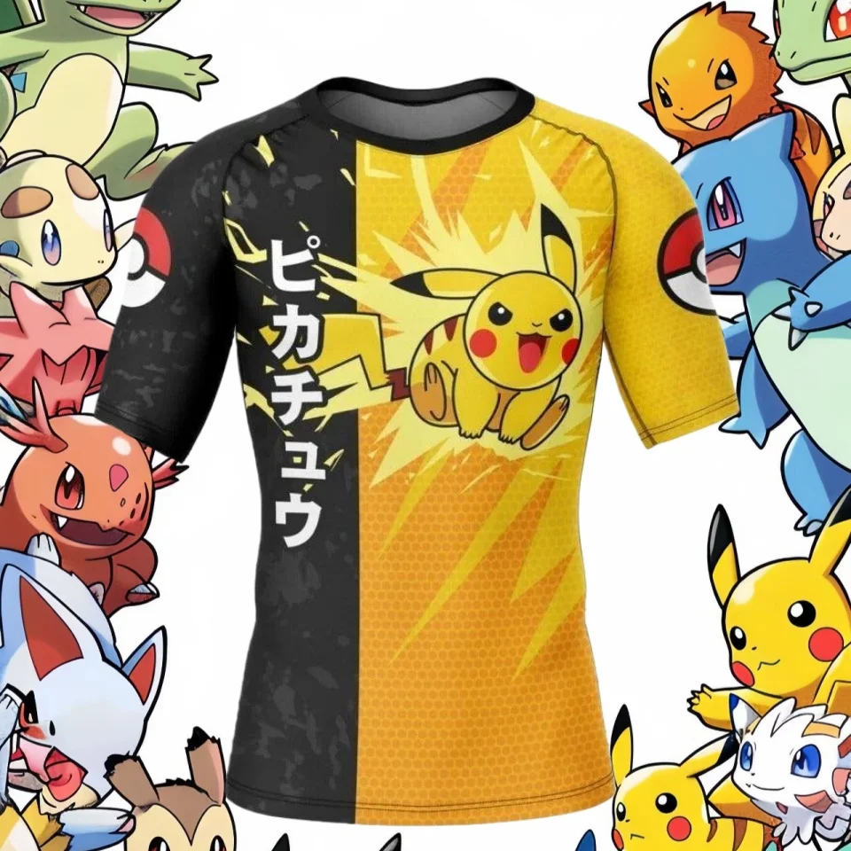Pokémon Pikachu T-shirt girocollo per bambini Sport all'aria aperta Top per bambini Street Casual Fashion T-shirt genitore-figlio per adulti