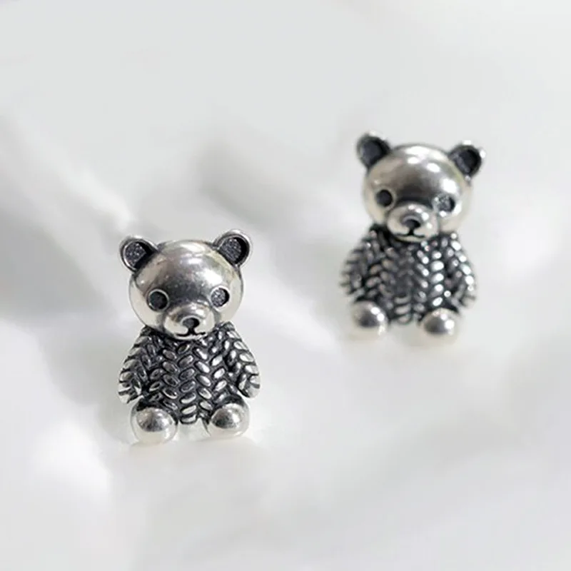 حار بيع خمر 925 الفضة إبرة الحلو الدب الصغير الحيوان السيدات وأقراط المجوهرات الأصلية للنساء هدايا عيد الميلاد #3