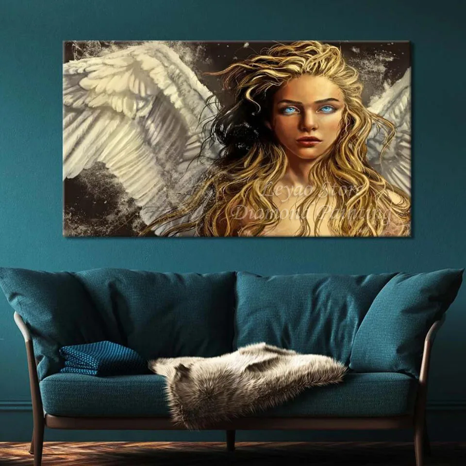 Diamond Painting New Collection 2022 Beautiful Blue Eyed Angel With White Wings 5D DIY Diamond Mosaic Embroidery Kits Home Decor