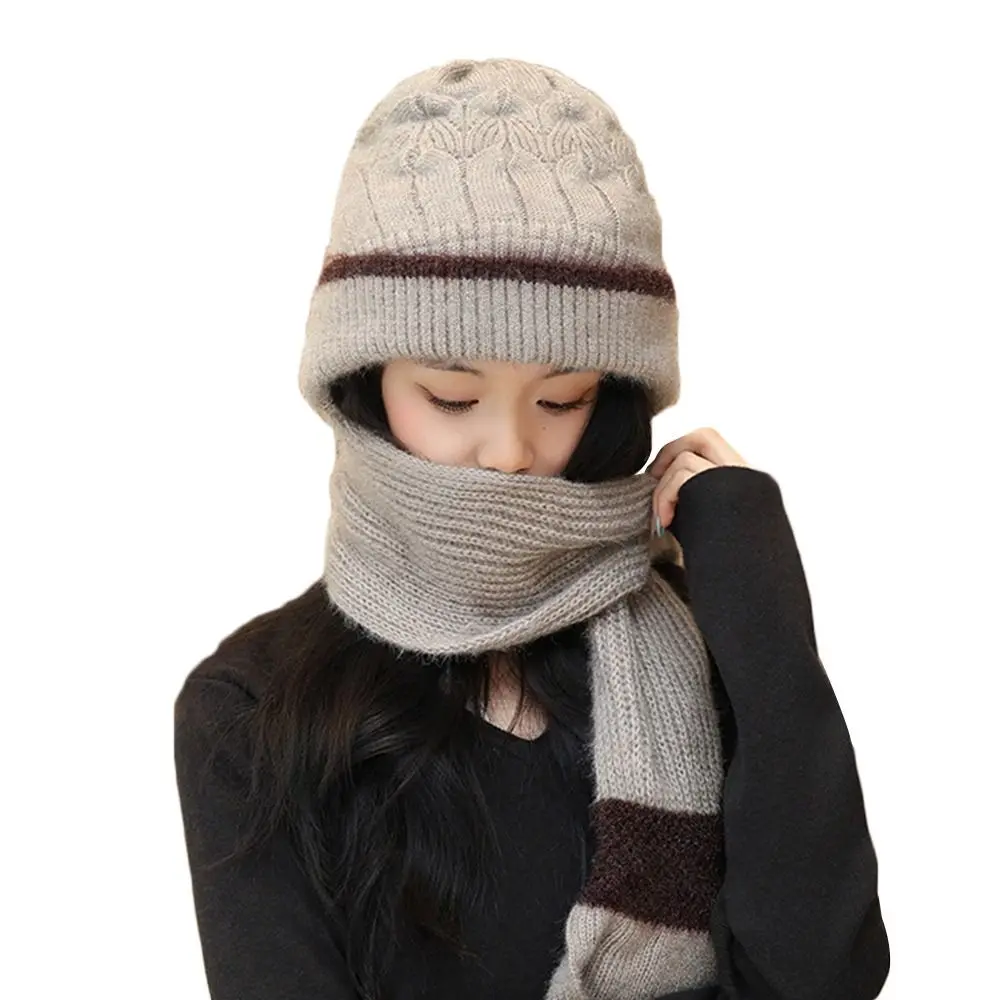 Sciarpa con cappuccio integrata invernale in peluche alla moda Cappello con protezione per le orecchie lavorato a maglia ispessito Set di sciarpe morbide casual con cappuccio per esterni