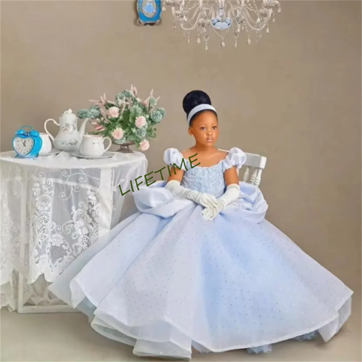 Aschenputtel Prinzessin Festzug Kleid Blumenmädchenkleider für Hochzeit Kinder Party Vollständig gekräuselte Baby-Geburtstagskleider Erstkommunion