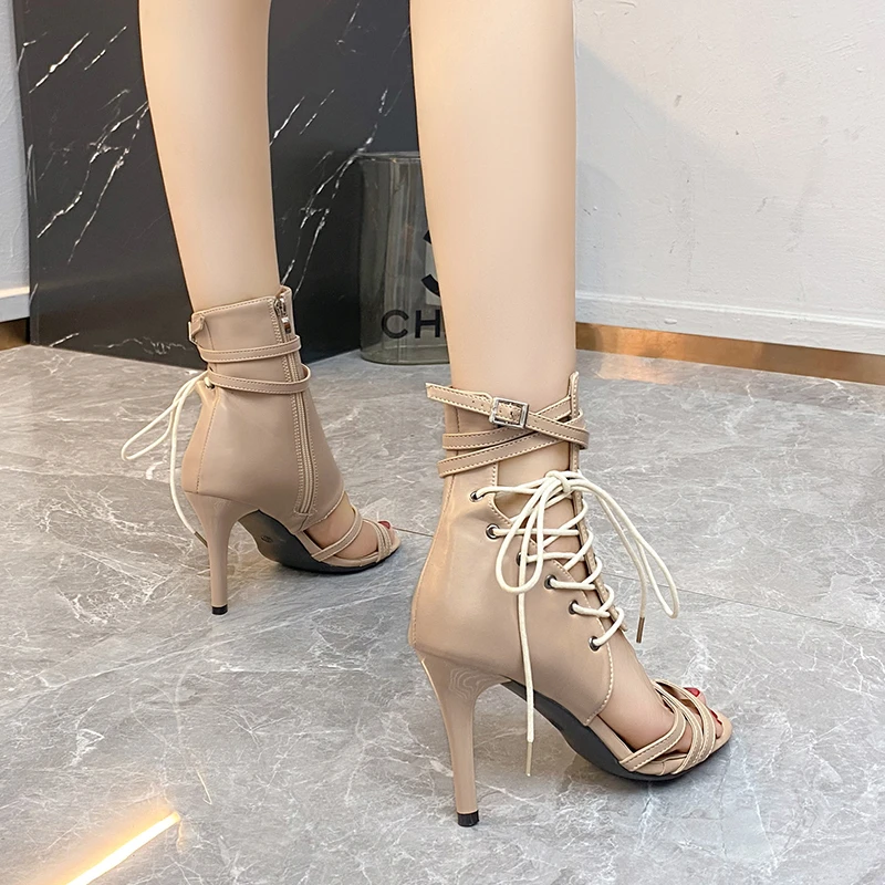 Women\'s Sandals Super-high Heels Ankle Boots Sexy Strip Pole Dance Shoe Wedding Peep-toe Sandals with Ties Ladies Shoes on Offer