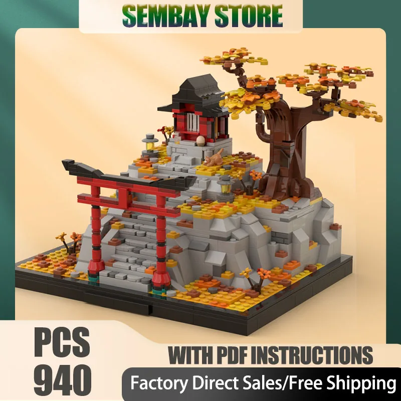 

Moc Building Bricks Mountain Shinto Shrine – Autumn Sanctuary Model Technology Blocks Christmas DIY Toy Construction Gifts
