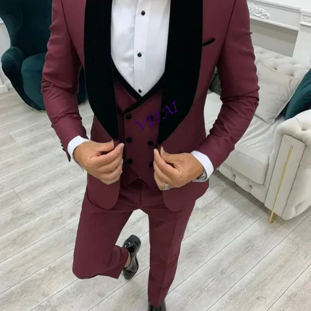 

CustomizedFormal Red Men Suit 3 Pieces Set Prom Wedding Suits For Men Tuxedo Slim Fit Bridegroom Marriage Costume Custom Jacket