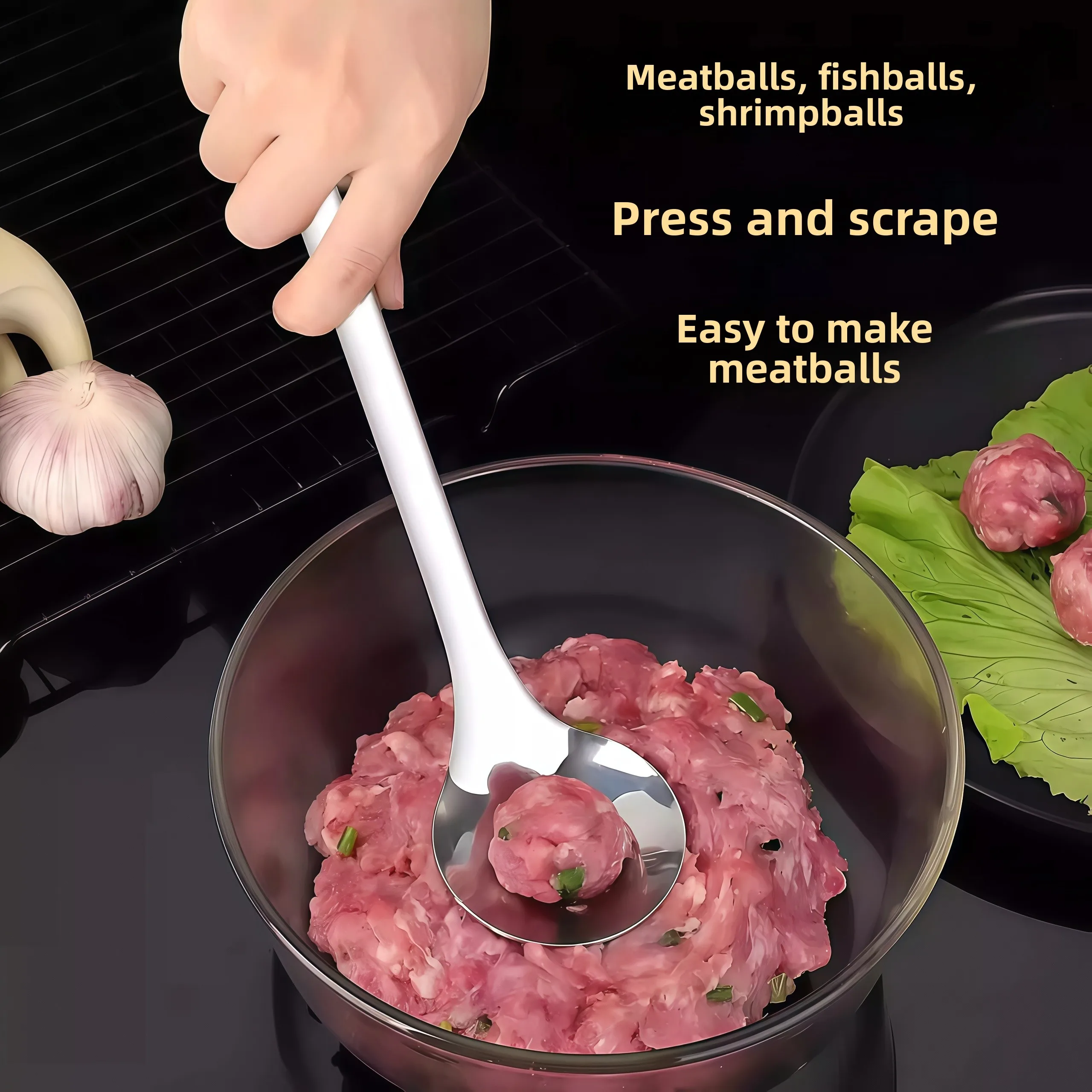 

Stainless Steel Meatball Spoon Maker Fish Ball Spoon Home Use Tool for Making Fried round Balls Kitchen Cooking Utensil
