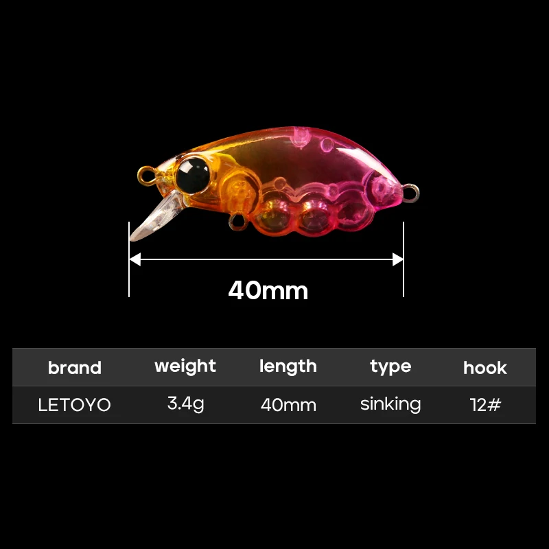 LETOYO 3.4g/40mm Sinking Minnow Lure Mini Slow Minnow Fishing Lure Fixed Weight Steel Ball Large Swing Trout Lure