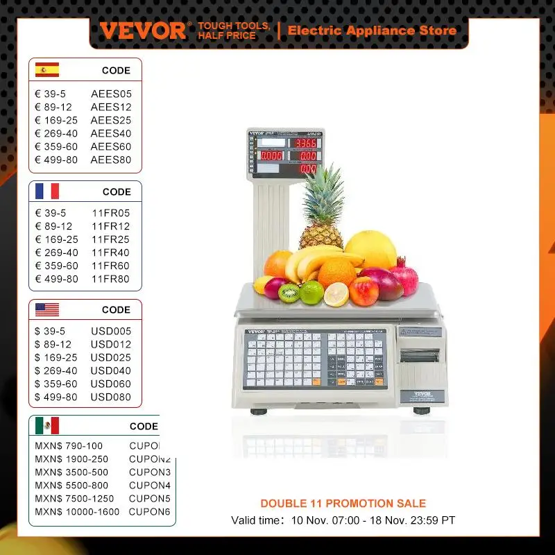 VEVOR Electronic Price Computing Scale 66 LB Digital Deli Weight Scales LCD & LED Digital Produce Counting Weight for Retail