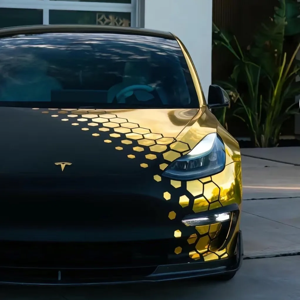 

1,52X18 м наклейки на заказ для автомобиля Super Tyrant Gold Film Car S kin Wrap ПЭТ самоклеящаяся виниловая пленка для кузова из ТПУ