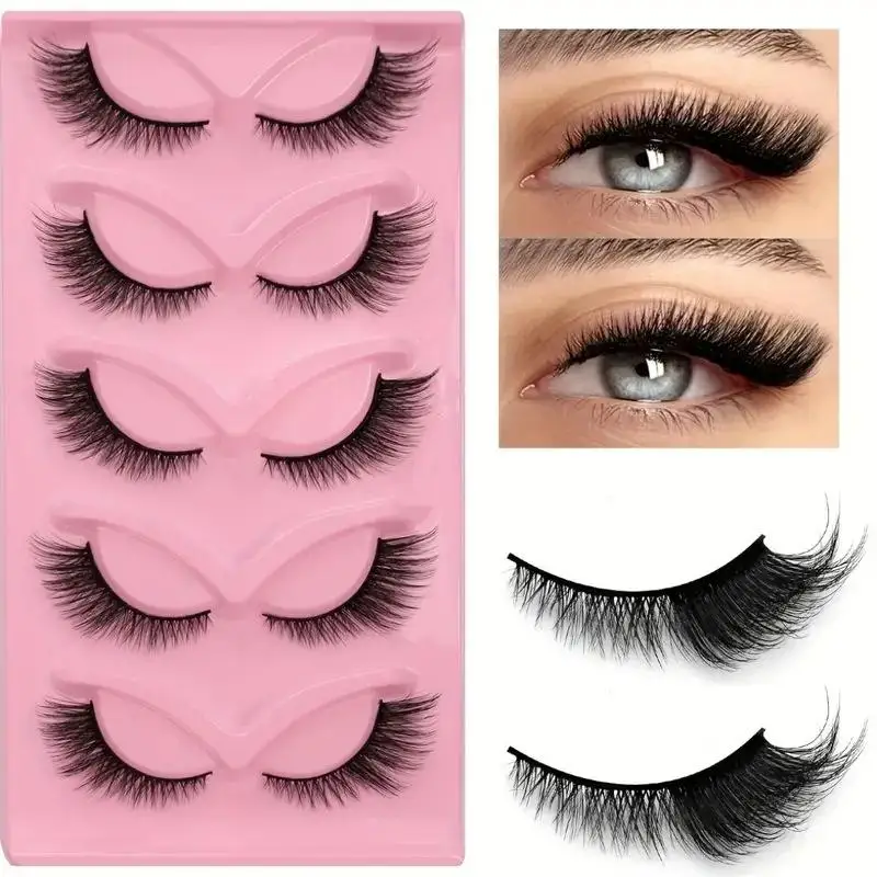 5 paires de faux cils effet œil de renard, en vison cruelty-free, aspect naturel et volumineux, pour scène et soirée