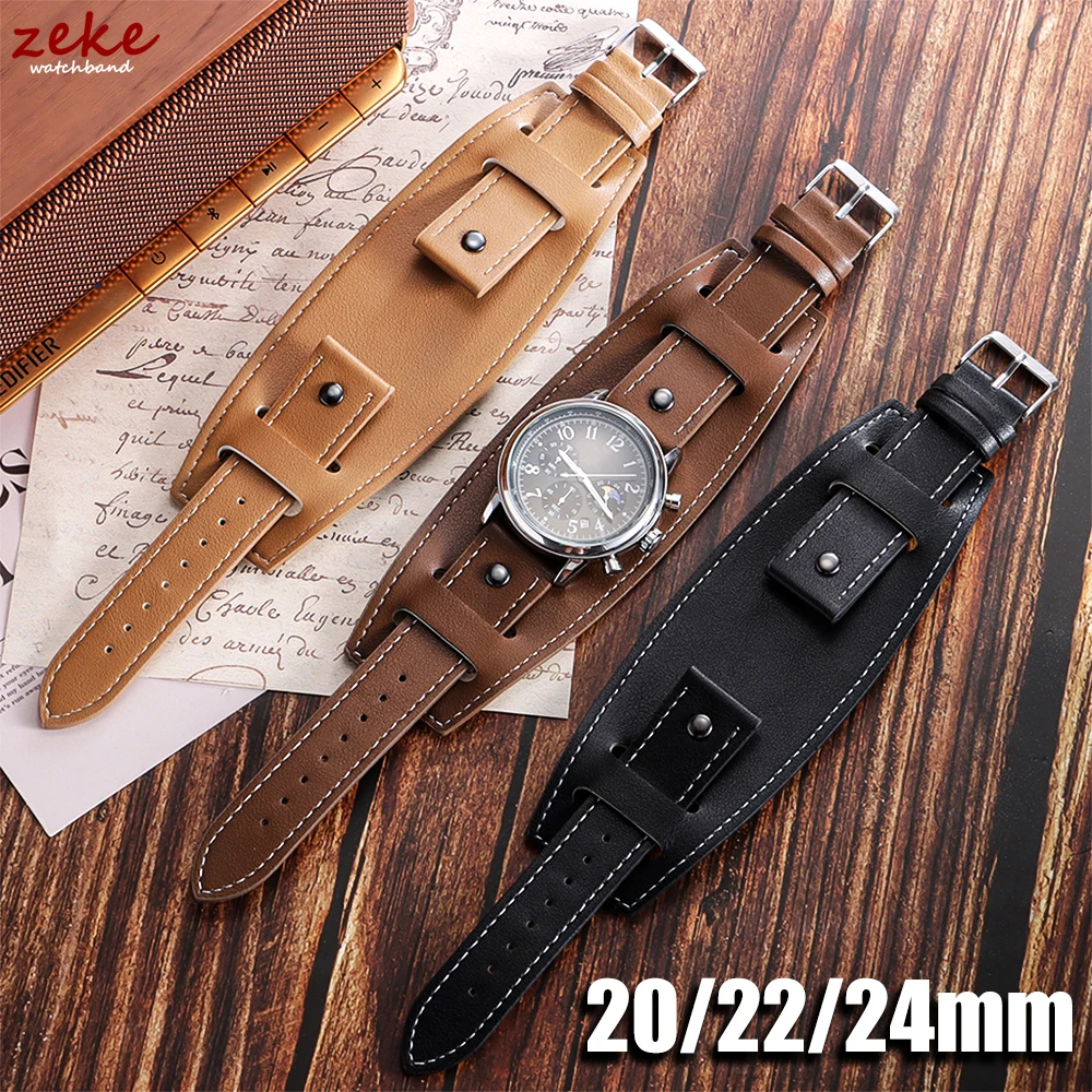 

Vintage Leather Strap 20mm 22mm 24mm Watchband Brown Wristband with Mat Handmade Universal Leather Bracelets Watch Accessories