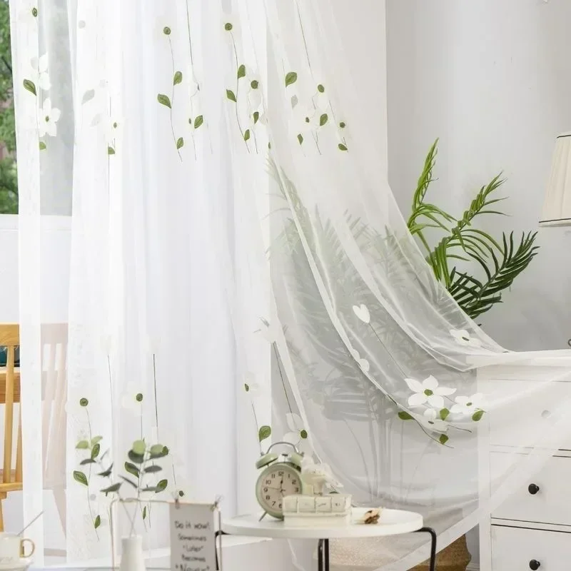 

Modern Translucent Home Sunscreen Curtains 2025 New Magnolia Embroidered Gauze Bay Window Bedroom Balcony Partition