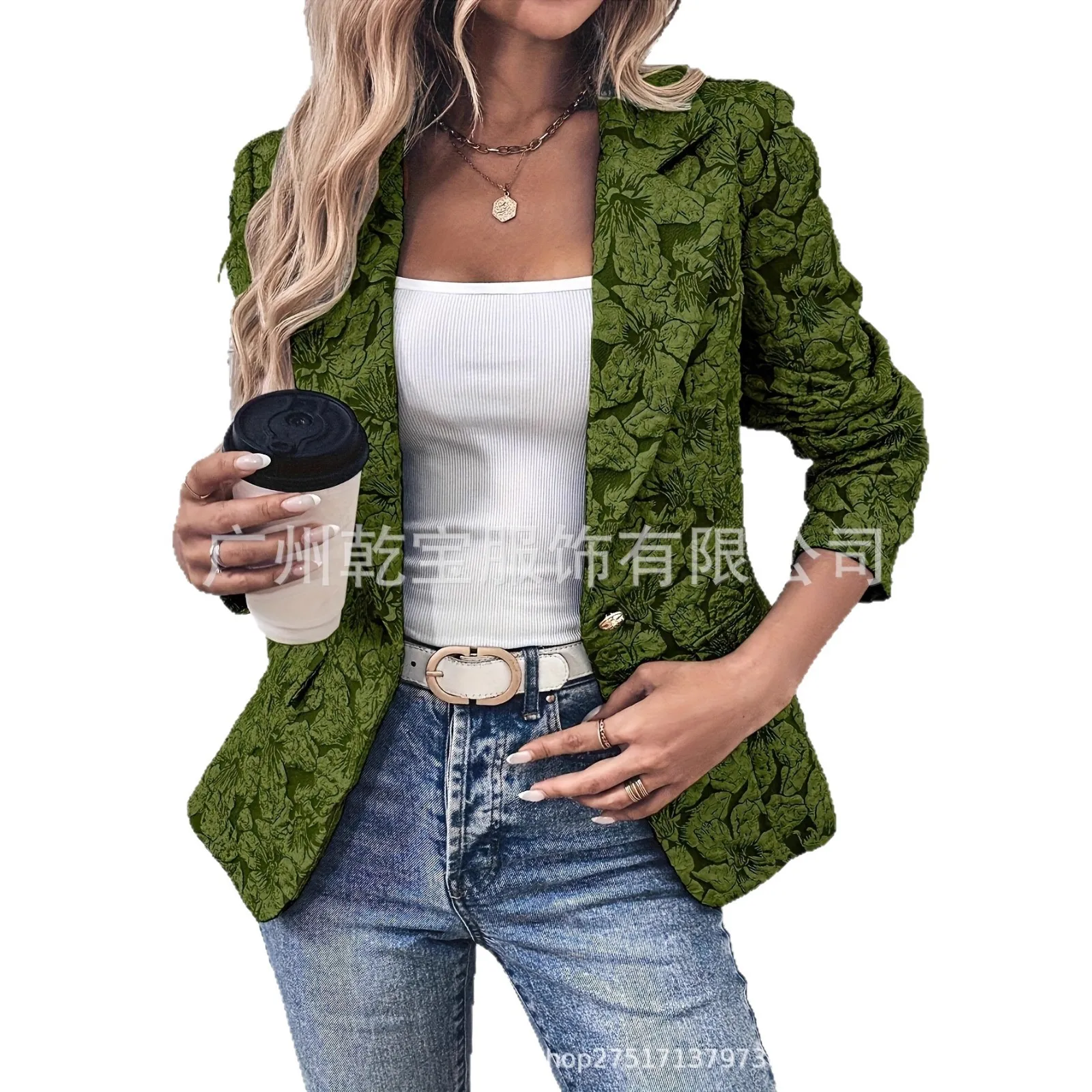 2023 neue Mode Gedruckt Schlank Taste Revers Blazer Für Frauen Herbst Casual Retro Langarm Hause Top Für Frauen