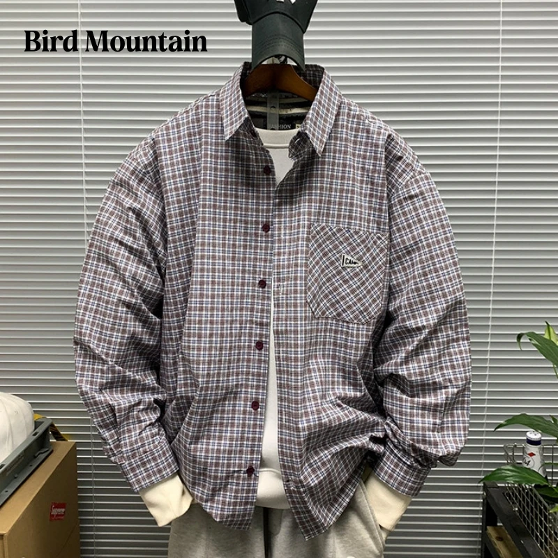 

Regular Fit Plaid Shirt Men Japanese Retro Checkered Long Sleeve Turn Down Collar Casual Spring Autumn Streetwear Fashion Shirt