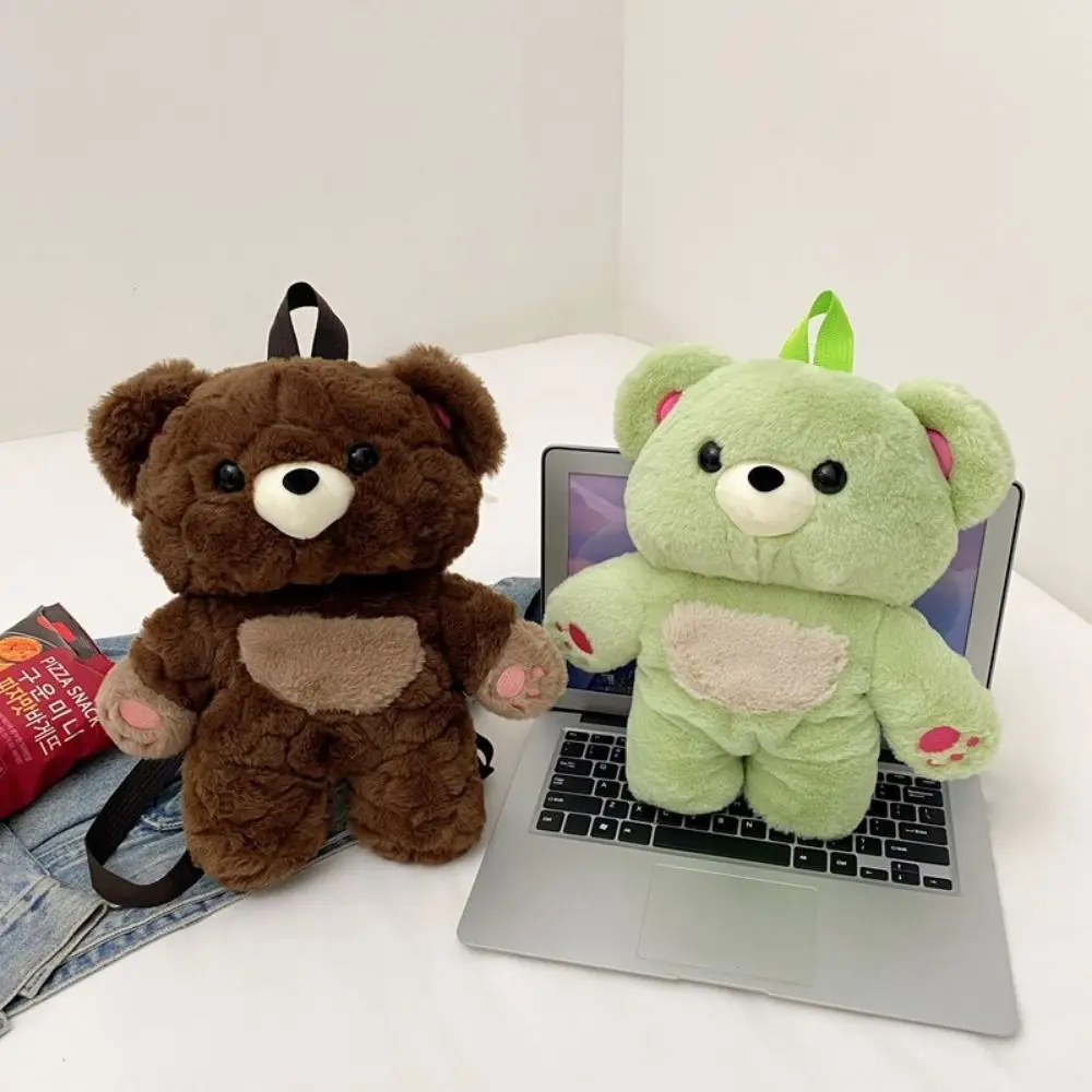 Casual Multicolour Plush Bear Backpack 3D Cony Hair Plush Shoulders Bag Creative Plush Doll Bear Animal Bag Outdoor