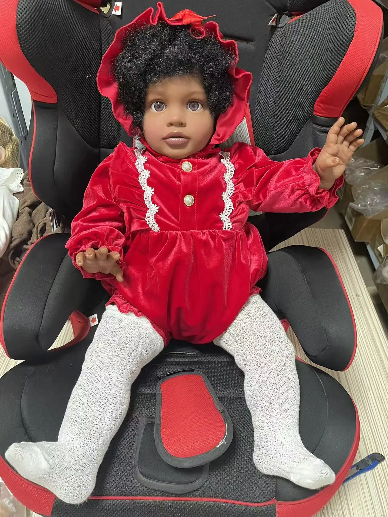 Lifelike Dark Skin 26Inch with Hand-Rooted Black Curly Hair Reborn Pippa Doll Multiple Layers Painting Skin Collectible For Gift