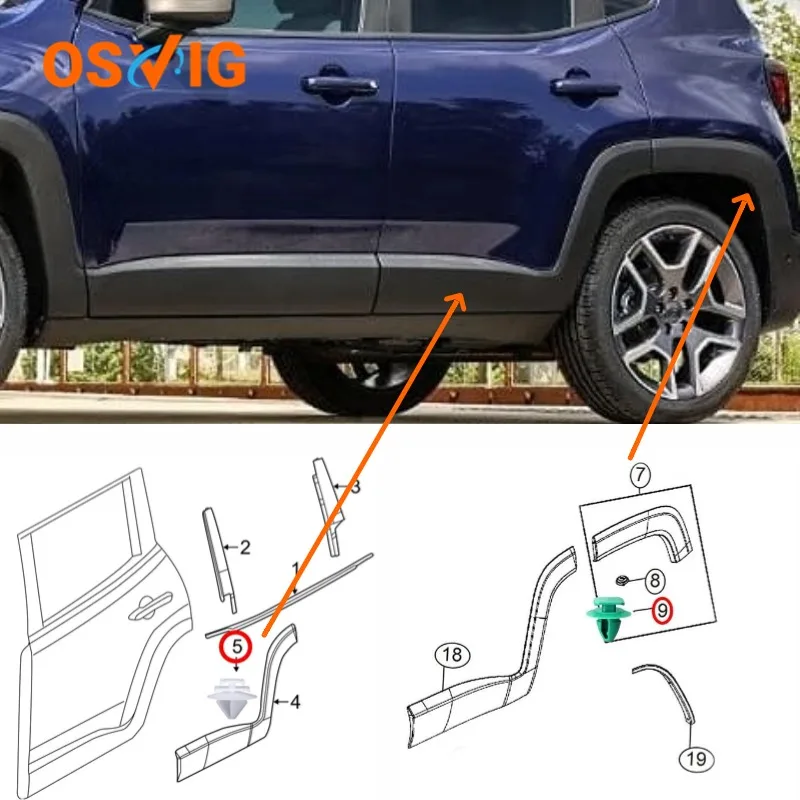 20pcs OE#68241251AA 68102758AA  71748293  Molding Wheel Arch Flare Trim Panel Retaining Clip for Jeep Renegade 2015-On