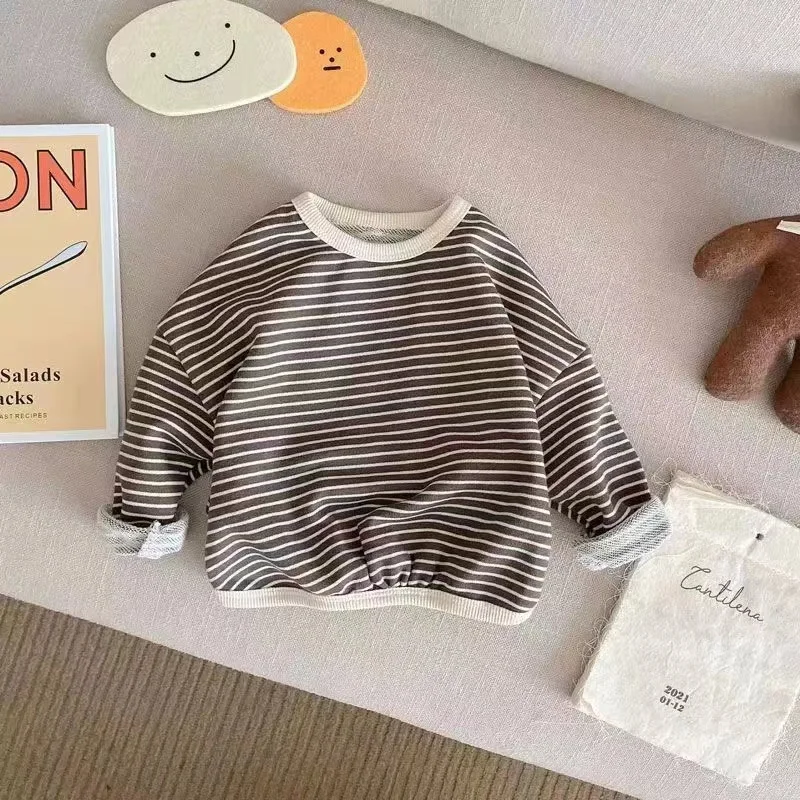 

2023 Boys And Girls Korean Baby T-Shirt Spring And Autumn New Children'S Clothing Baby Loose Long-Sleeved Striped Tops