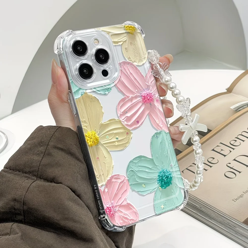 Colorful Flower Clear TPU 4-Corner Anti-Drop Phone Case For iPhone 18 17 Air 16 15 14 13 12 11 Pro Max Plus Mini 17e 16e Cover