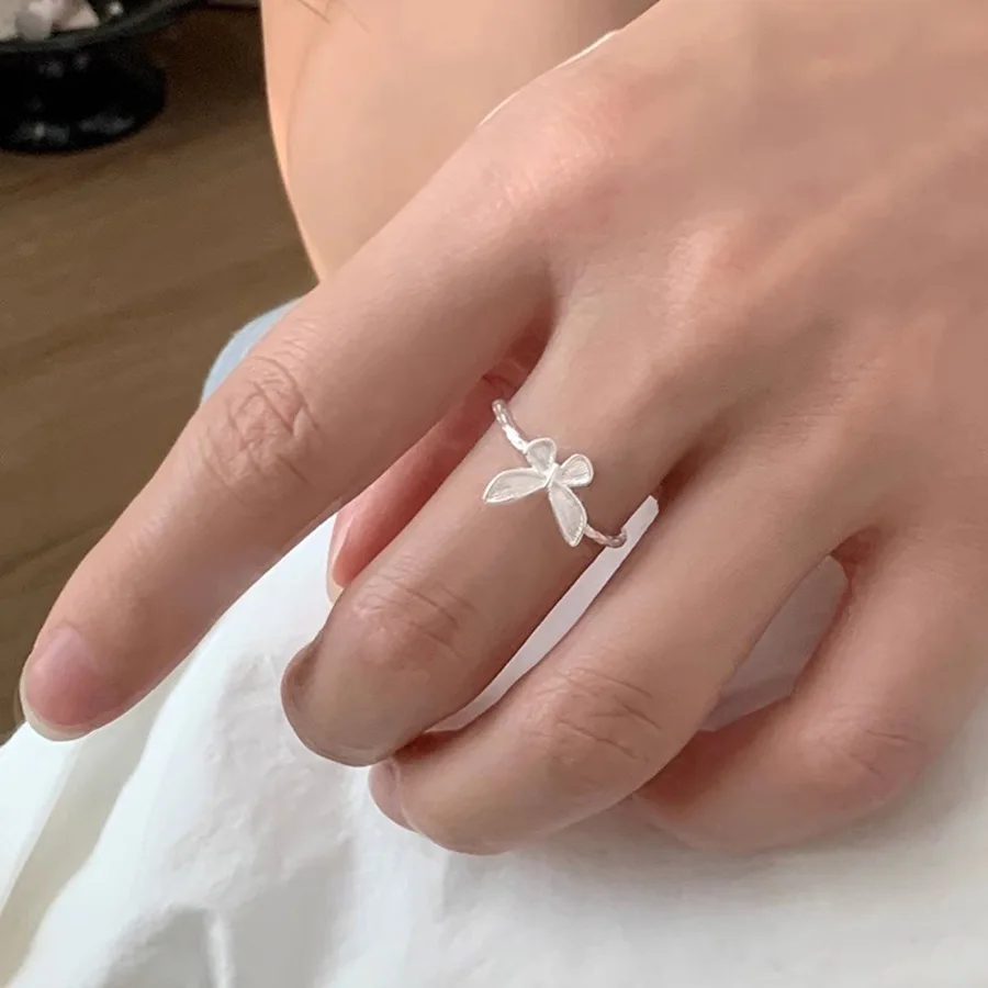 VENTFILLE 925 Sterling Silver Butterfly Rings For Women Texture Matte Finish Design Korean Sweet Romantic Jewelry Gift Dropship