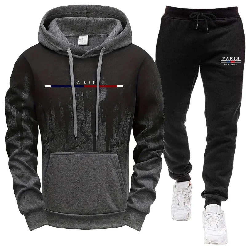 Men's Set/Hoodie/Pants Autumn Winter Hooded Sweatshirt and Sweatpants Outdoor Sports Jogger Suit Paris Casual Fashion Sportswear