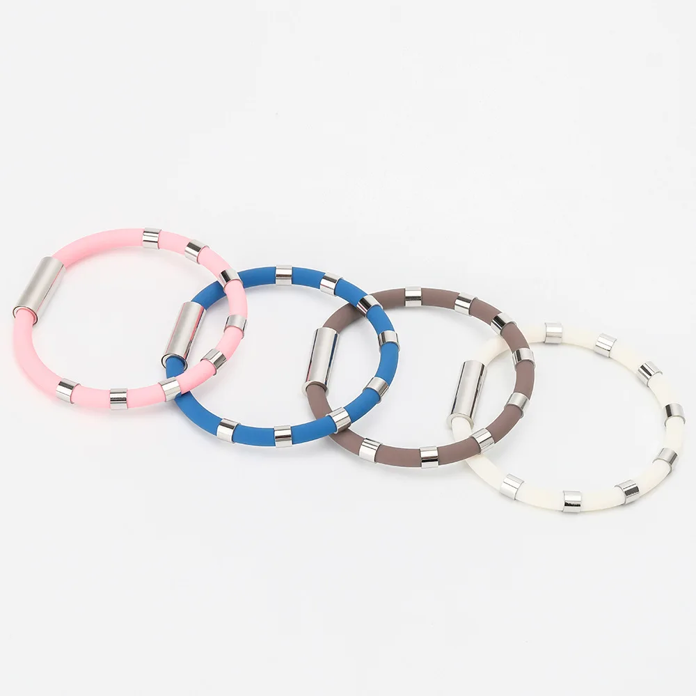 Pulseras deportivas de iones de equilibrio energético, correa de muñeca antiestática multicolor, pulsera de silicona de acero inoxidable para amantes