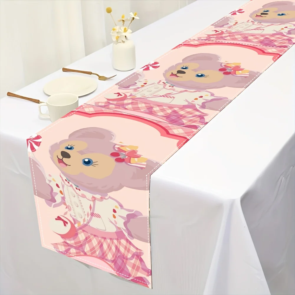 1 Piece of Duffy Bear Themed Table Runner, Pink Plaid with Cute Duffy Bear Image, Suitable for Children's Rooms, Disney-Themed Parties, Etc