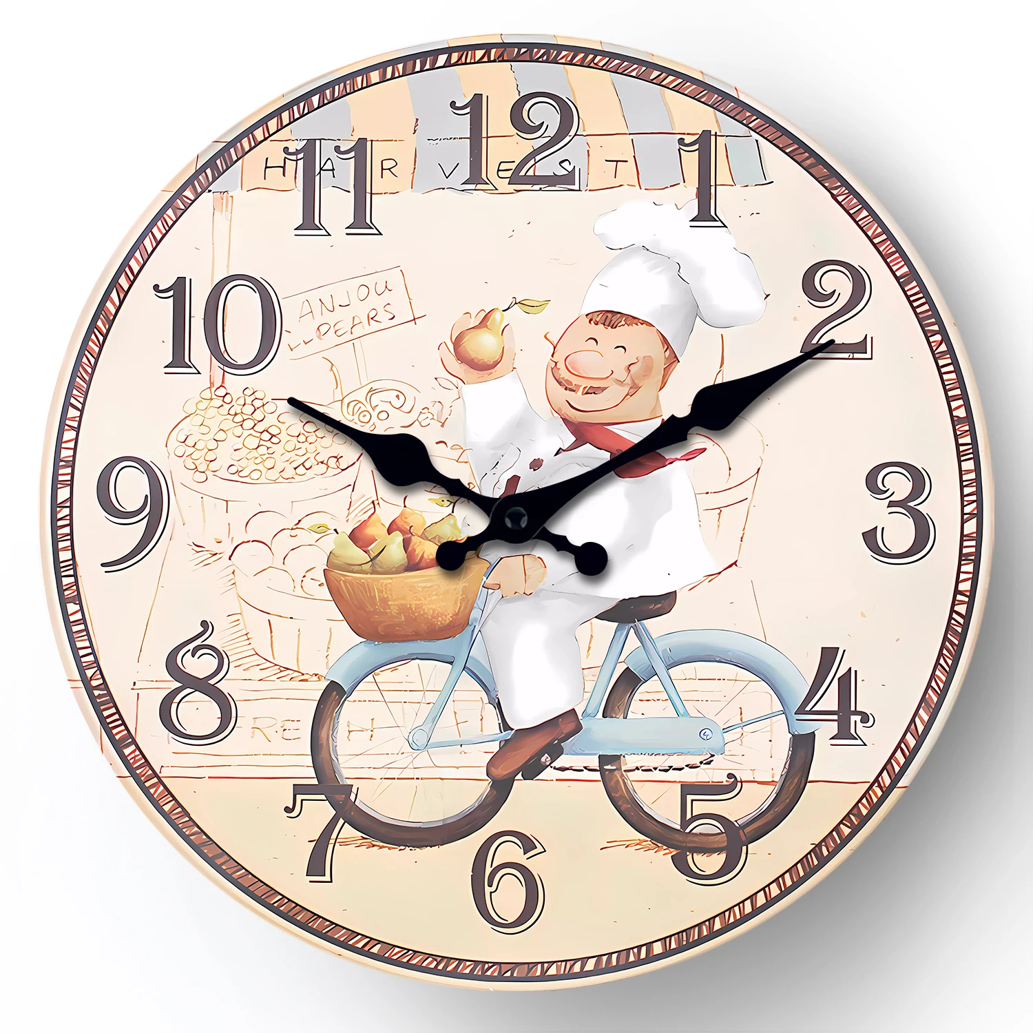 Vintage Italian Chef Riding a Bicycle Pattern Wooden Wall Clock Living Room Bedroom Kitchen Home Decor Silent Quartz Clock