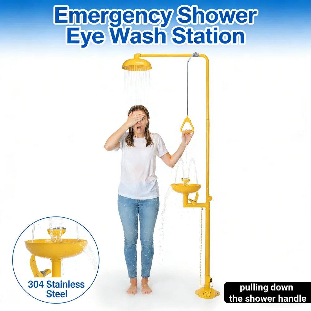 

Emergency Eye Wash & Shower Equipment 304 Stainless Steel Emergency Combination Eyewash Station with Emergency Sign NPT Thread