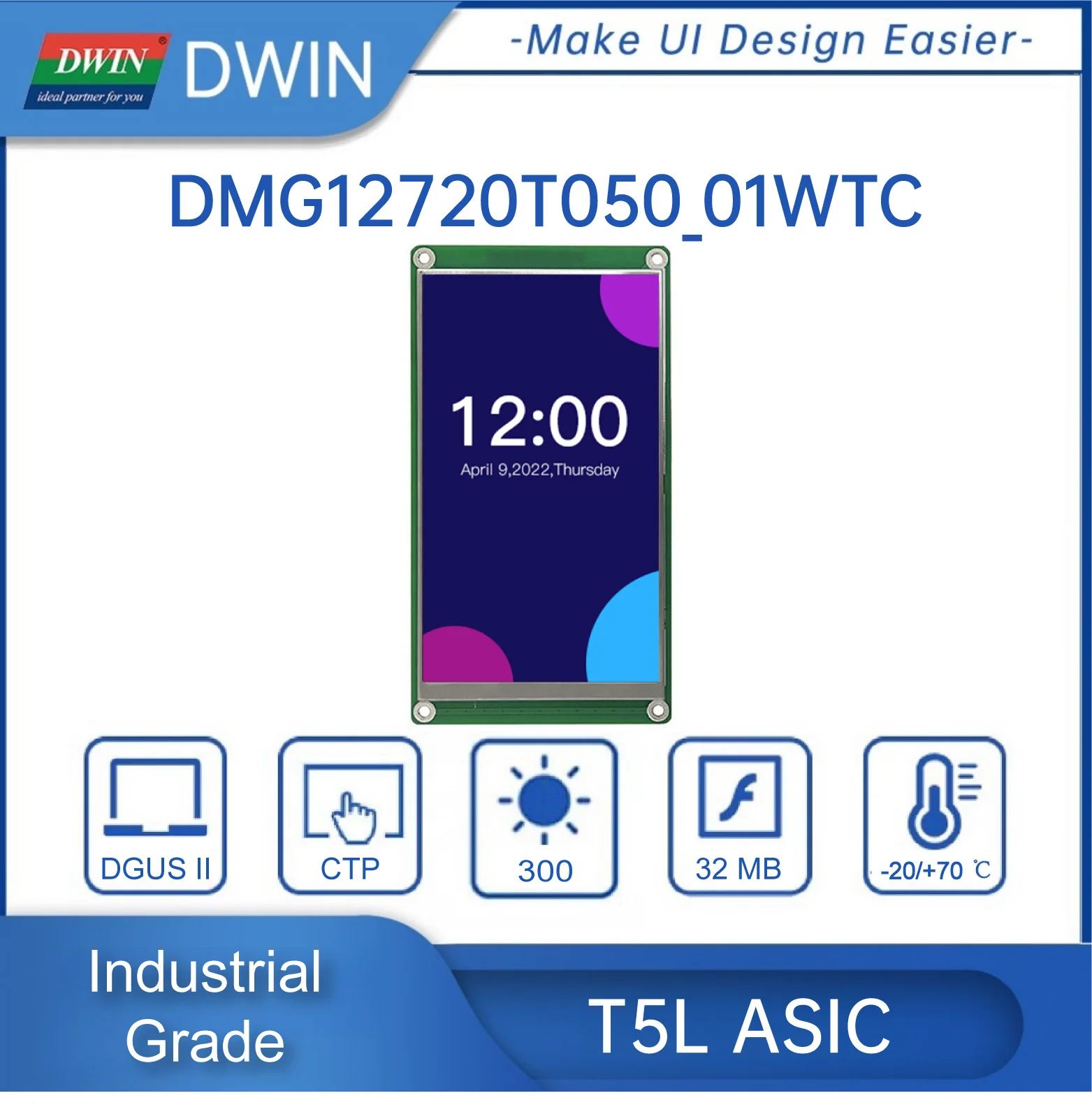 

5 Inch 720*1280 Pixels Resolution 16.7M Colors HMI IPS TFT LCD Display Screen Lcd Modules Touch Panel DMG12720T050_01W