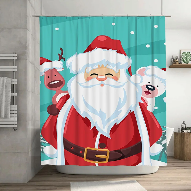 

Tuniu Праздничный Санта-Клаус Занавеска для душа в ванной комнате Забавный рождественский праздничный декор Милый дизайн с оленями Водонепроницаемая ткань Праздник H