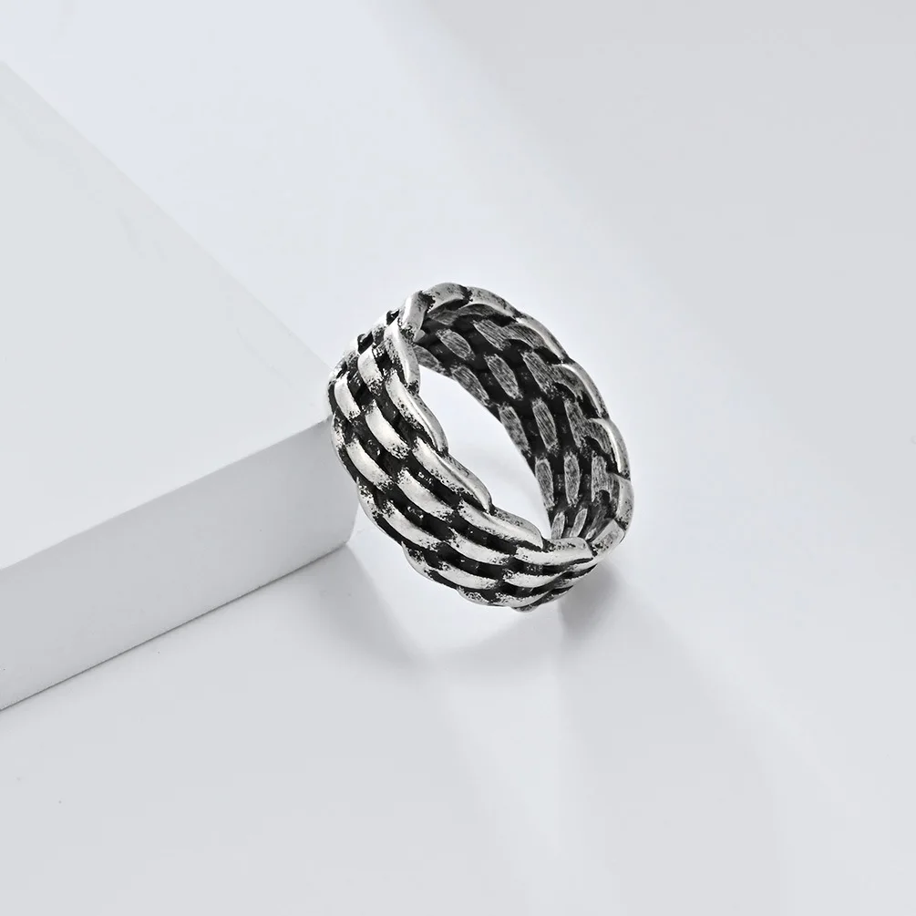 Stainless Steel Simple Retro 8mm Rope Weave Braided Ring Band Celtic Knot Jewelry for Men Women