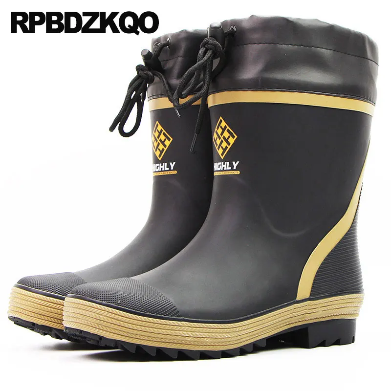 Escorregar Em Botas De Pesca Borracha Homens Barato Sapatos Altas Inverno Tamanho Mais Chuva PVC Meados Bezerro à Prova D'água Durável Casual Pele Moda Masculino Confortável Calçado