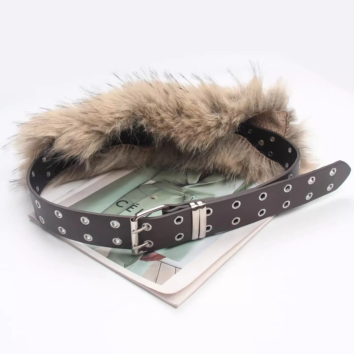 Women's Faux Fur PU Leather Corset Female Cummerbund Coat Waistband Dress Decration Wide Belt J1576