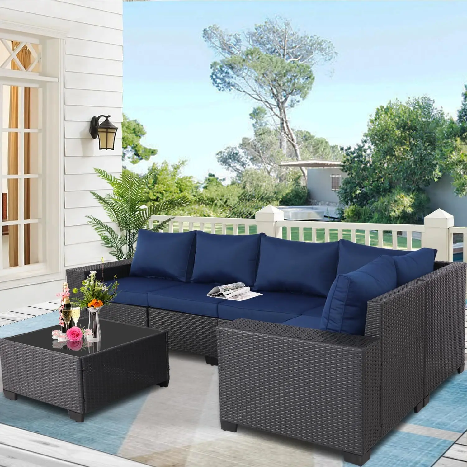 Gartenmöbel Terrassen möbel Sets Gesprächs sets Schnitt Couch Korb weide Rattan Balkon Möbel für Rasen, Garten, Veranda