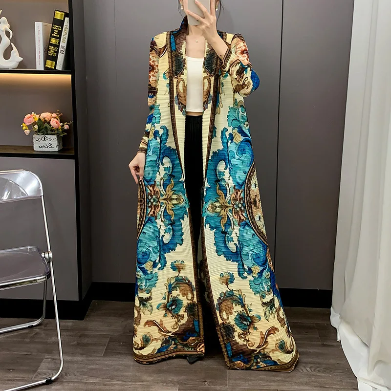 Miyake Folds 2025 Autumn New Plisse Fashion Versatile Pleated Temperament Loose and Comfortable Color Skinny Long Robe Jacket