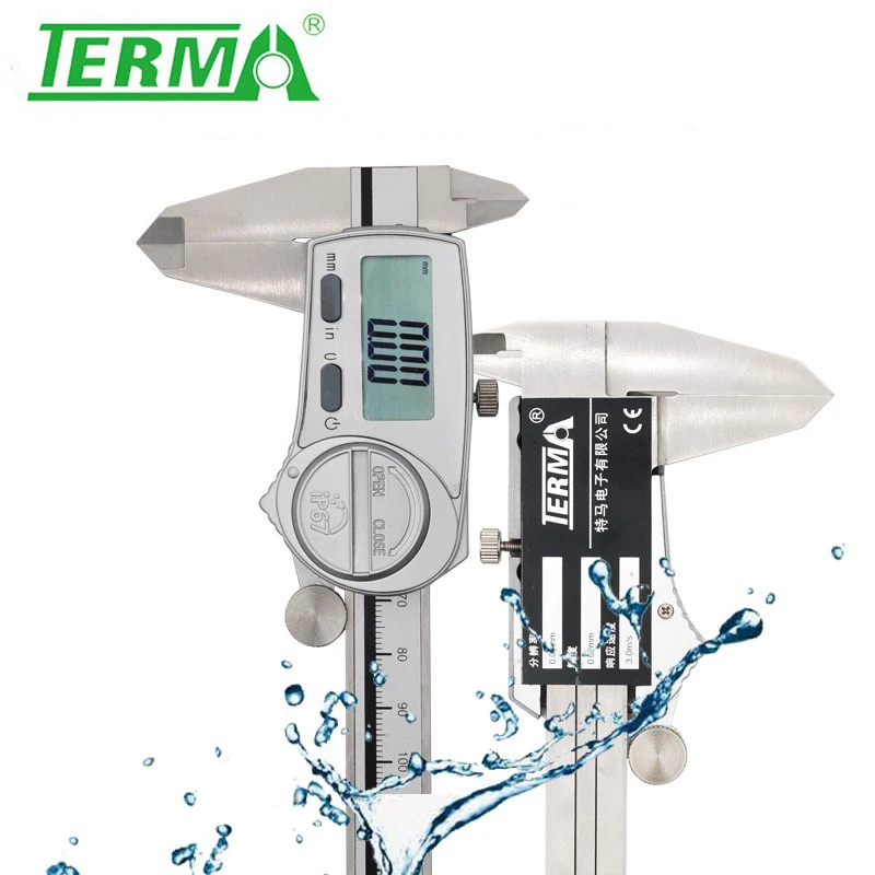 TERMA IP67 مقاوم للماء الفرجار الرقمي 0-150/200/300 الصلب الفرجار الرقمي الورنية الفرجار مقياس الميكرومتر الفرجار الإلكترونية