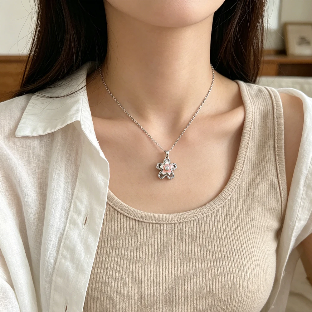 Spring Sakura Pendant Necklace For Women Birthday Parties Cherry Blossom Viewing Trips Picnics Fresh Seasonal Styling Jewelry